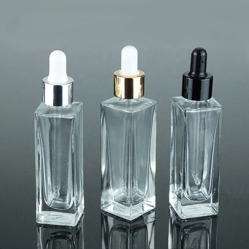 
1 oz 30ml Flat Shoulder Square Serum Dropper Bottle Rectangular Glass Bottle (GSA18) 