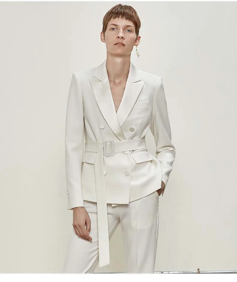 Formal pant suits,Autumn black belt slim suit jacket and trousers two-piece set