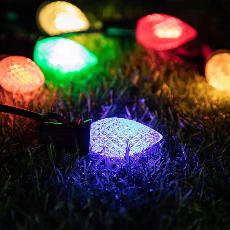 Клубника RGB Солнечная лампа светодиодная гирлянда наружное украшение сад декоративные лампы C9 рождественские огни