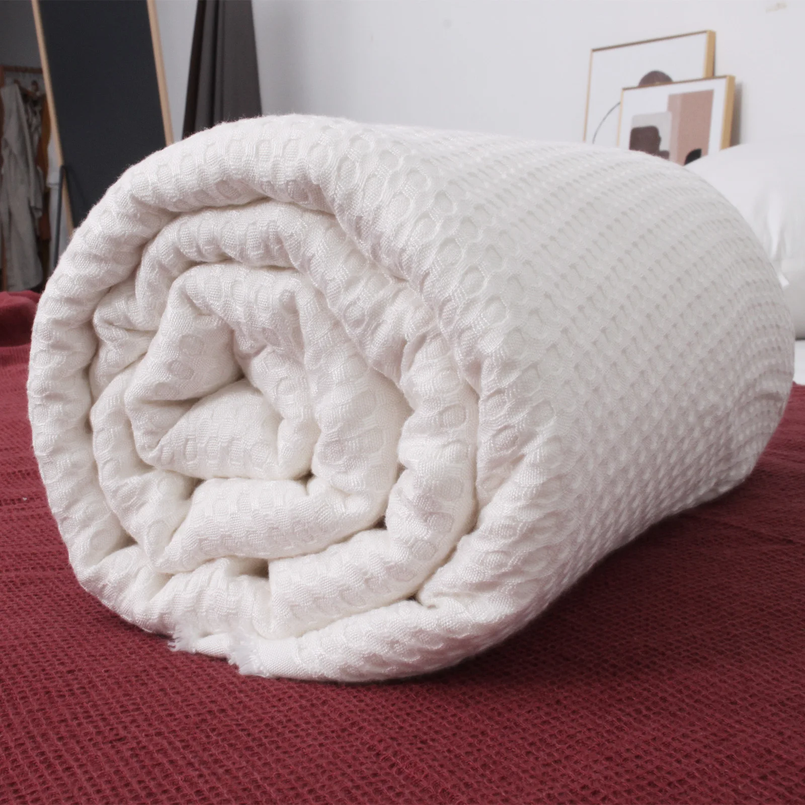 Custom Organic Bamboo Waffle Throw Bed Sofa Couch Decorative Blanket honeycomb Super Soft for Baby Blanket Eco-friendly