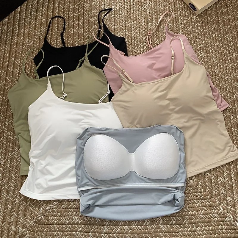 Candy color solid  ice silk camisole adjustable shoulder strap tank top for women fashionable hot crop top