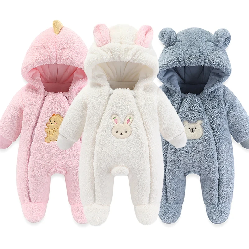 Newborn Winter Jacket Warm Hooded Infant Romper Thicken Soft Cotton Boys Jumpsuit Cartoon Baby Girl Clothes