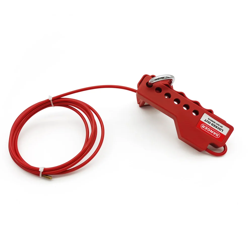 Adjustable Steel Economic Industrial Valve Wire Cable Lockout device with 3.8 mm Insulated Red Cable