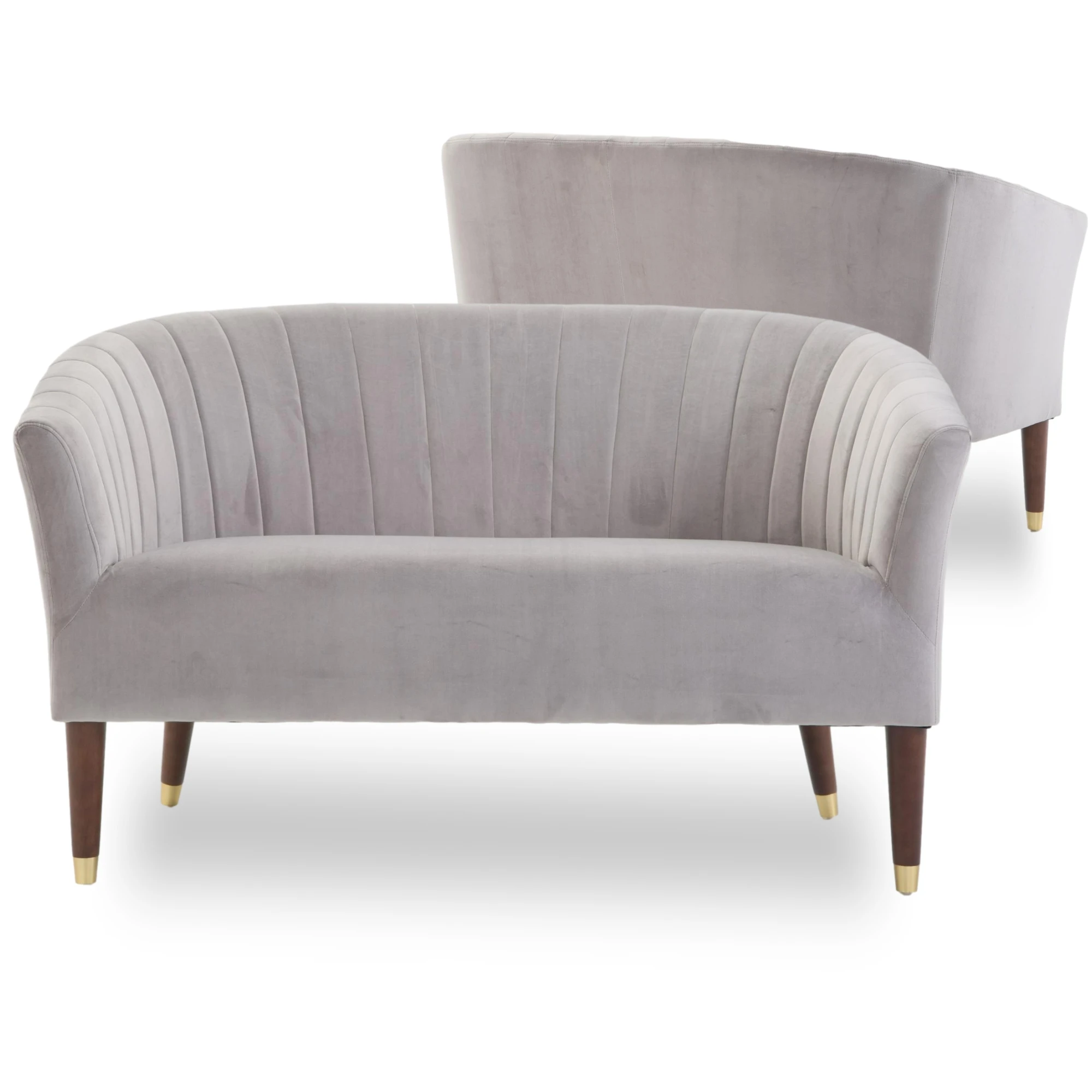 Exquisite Gray Velvet Upholstered Solid Wood Legs Living Room Lover Seat Accent Chair