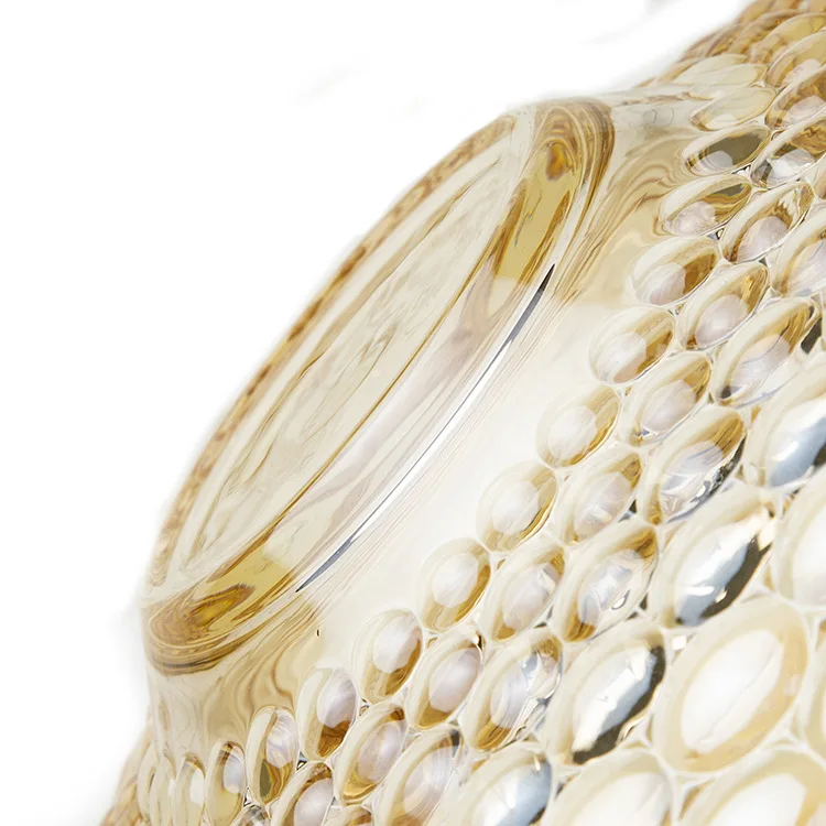 Wholesale 29cm Glass Fruit Tray Beaded Electroplated Golden Amber Luxury Round Wedding Candy Platter Pastry Plate Dim Sum Dish