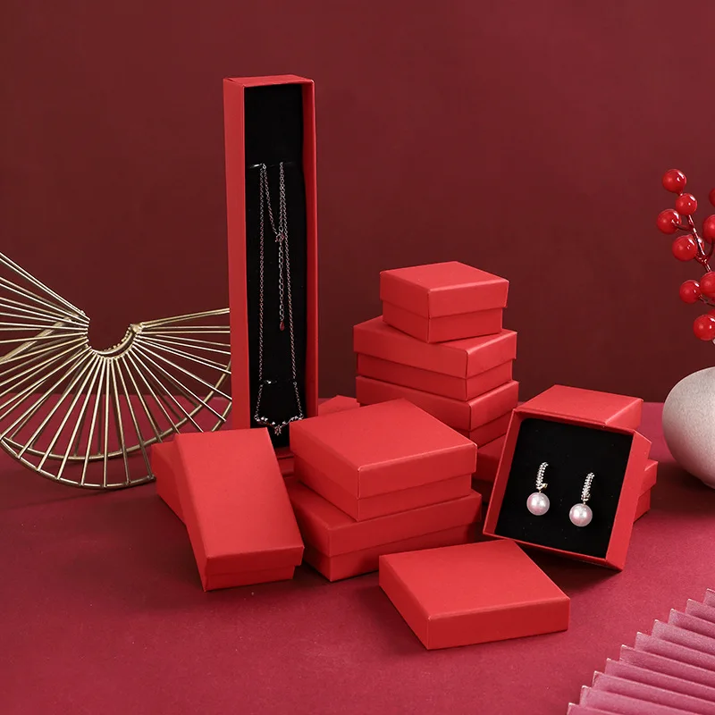 Red/Kraft Paper Gift Box for Packaging Earring Jewelry Wedding Ring Diy Jewelry Display Storage Packing (PK010)