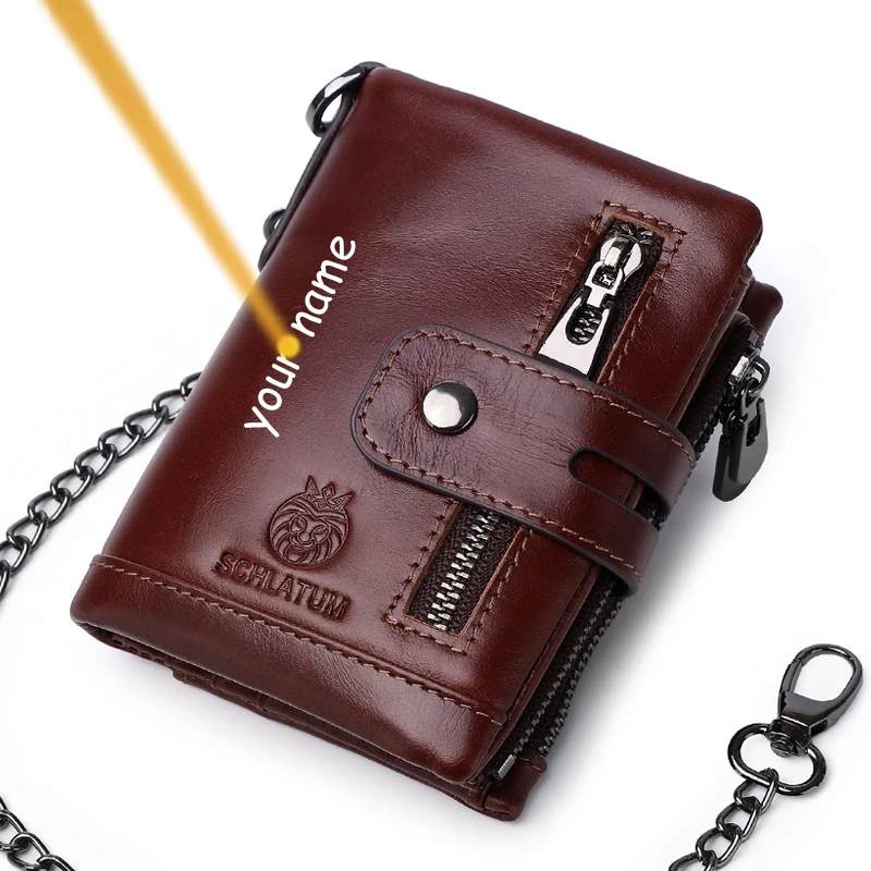 SCHLATUM RFID Genuine Leather Men Wallets Casual Cowhide Male Slim Card and Money Holder Wallet