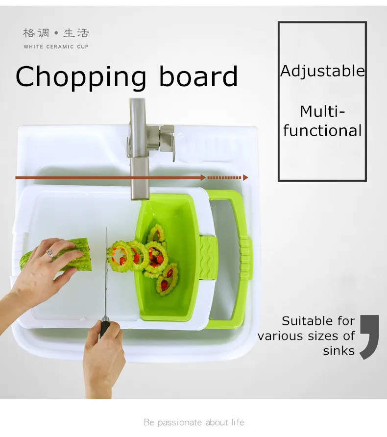 Недорогая зеленая пластиковая умная многофункциональная разделочная доска 3 в 1 с контейнером