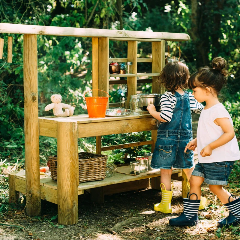 Wood Play Kitchen Mud Pue Kitchen With A Handy Shelves Wooden Hobs The Brushed Steel Kitchen Sink Easy Clean Painting Screen