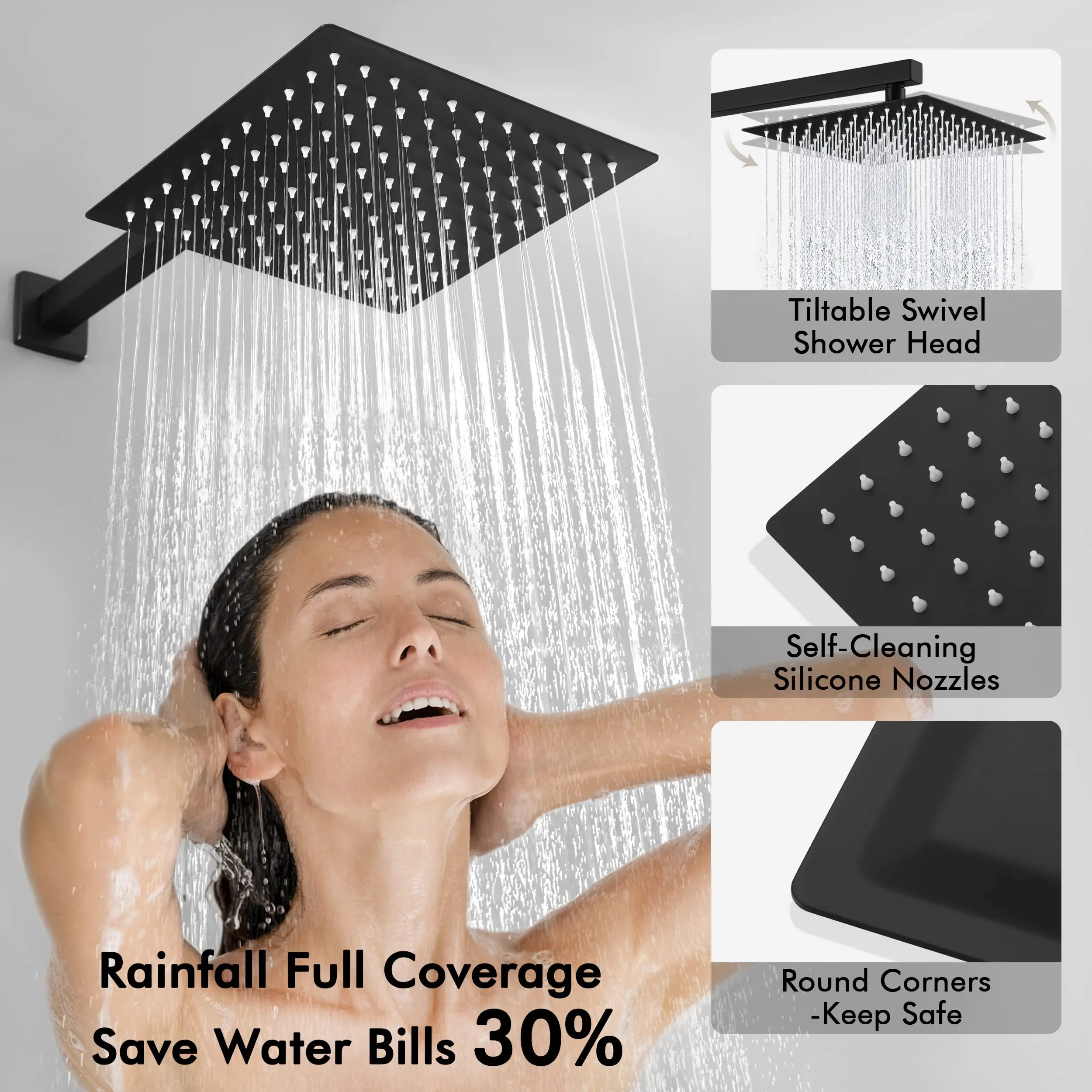 Plumbtech Concealed Wall Mounted 2 Functions Hand Shower Including Black Bath Faucet Bathroom Showers Set