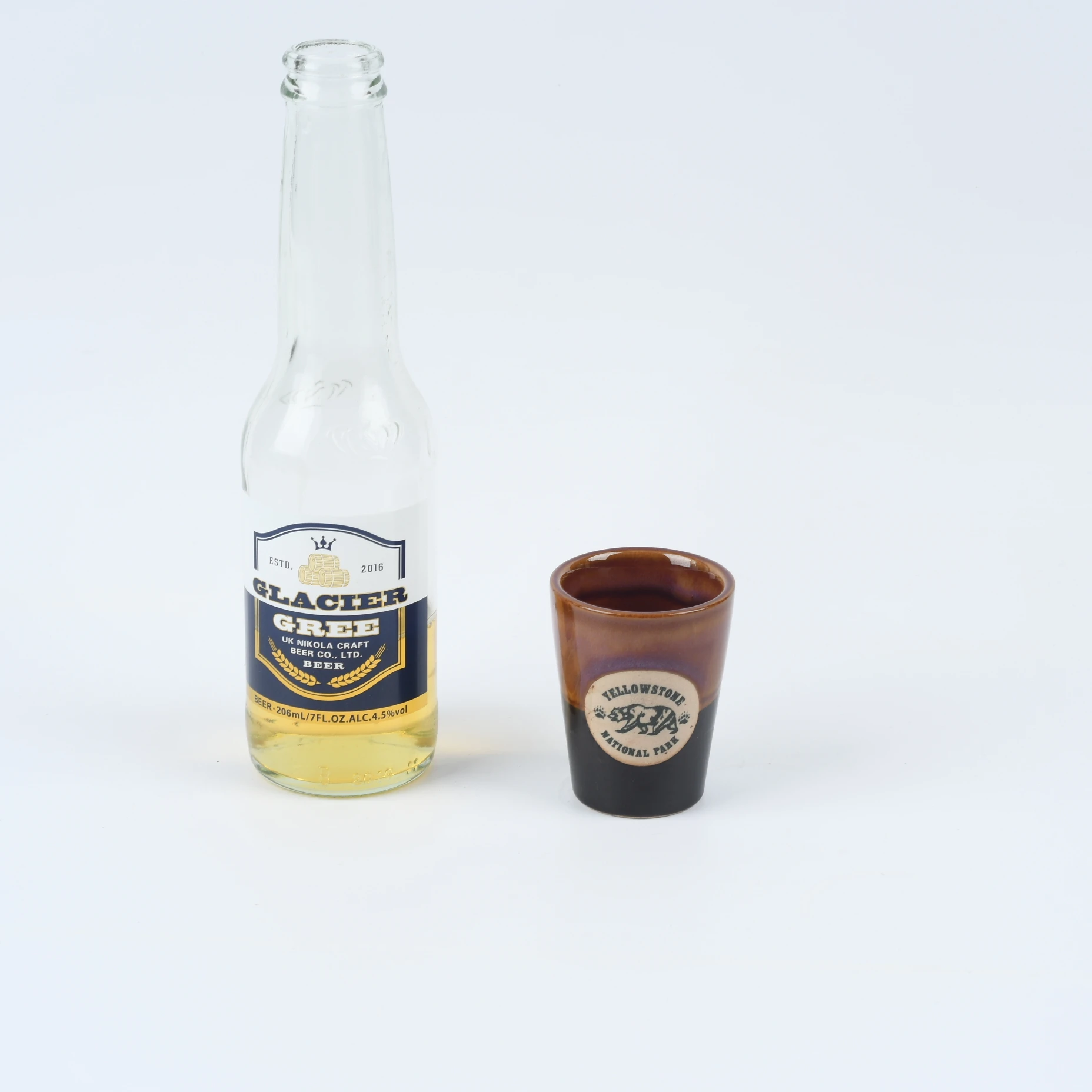 Custom logo printed ceramic whiskey glass pottery souvenir drinking wine shot glass