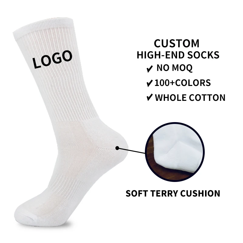 custom logo socks manufacturer unisex cotton socks white no MOQ fast sample