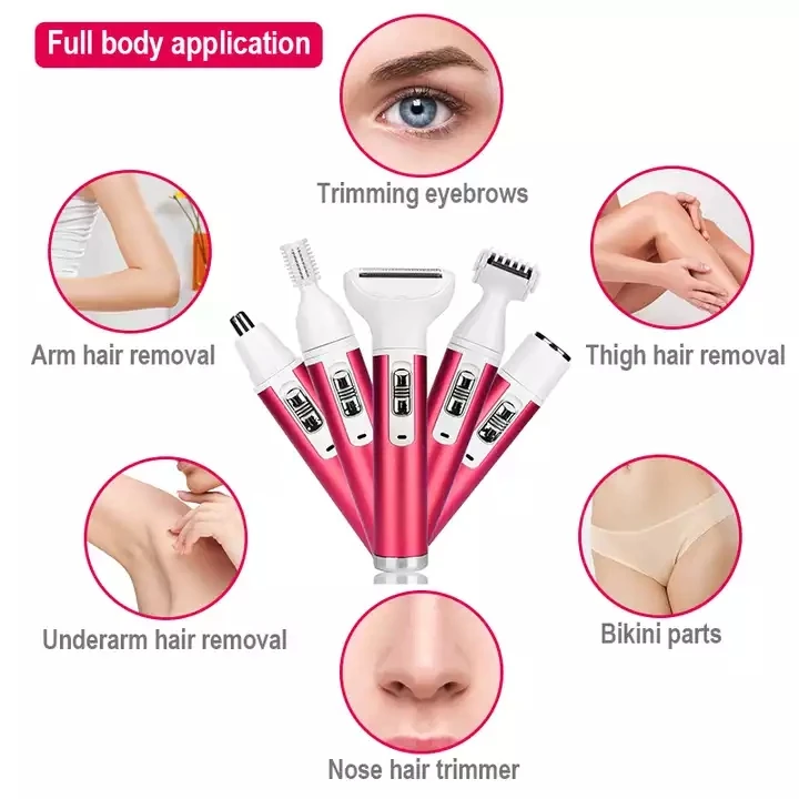 5 in 1 Electric Hair Remover Rechargeable Lady Shaver Nose Hair Trimmer Eyebrow Shaper Leg Armpit Bikini Trimmer Women Epilator