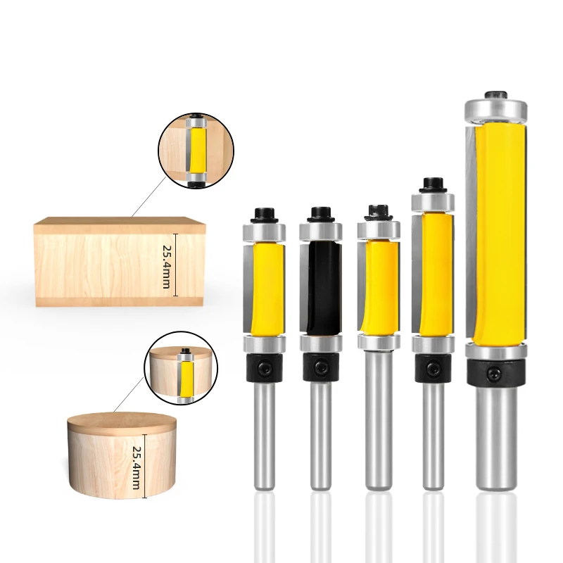 1/4inch Shank Flush Trim Router Bit Top & Bottom Double Bearing Profile Trimming Bits Woodworking Tool Carbide Milling Cutter
