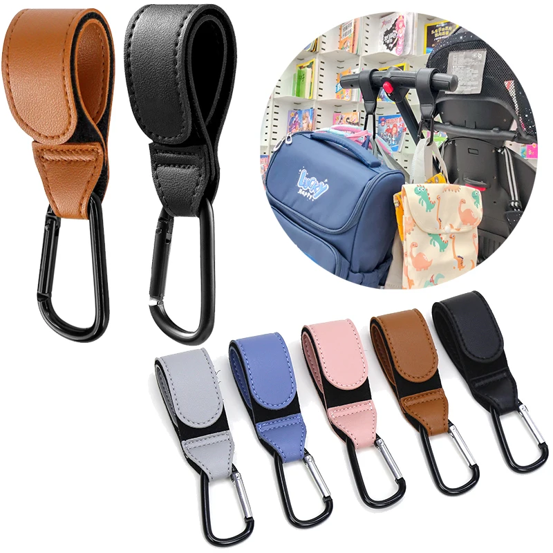 Baby Mommy Bag Custom  Stroller Hook Pink Heavy Duty Leather Pram Pushchair Hook Buggy Clip Baby Stroller Hooks Set Hanger