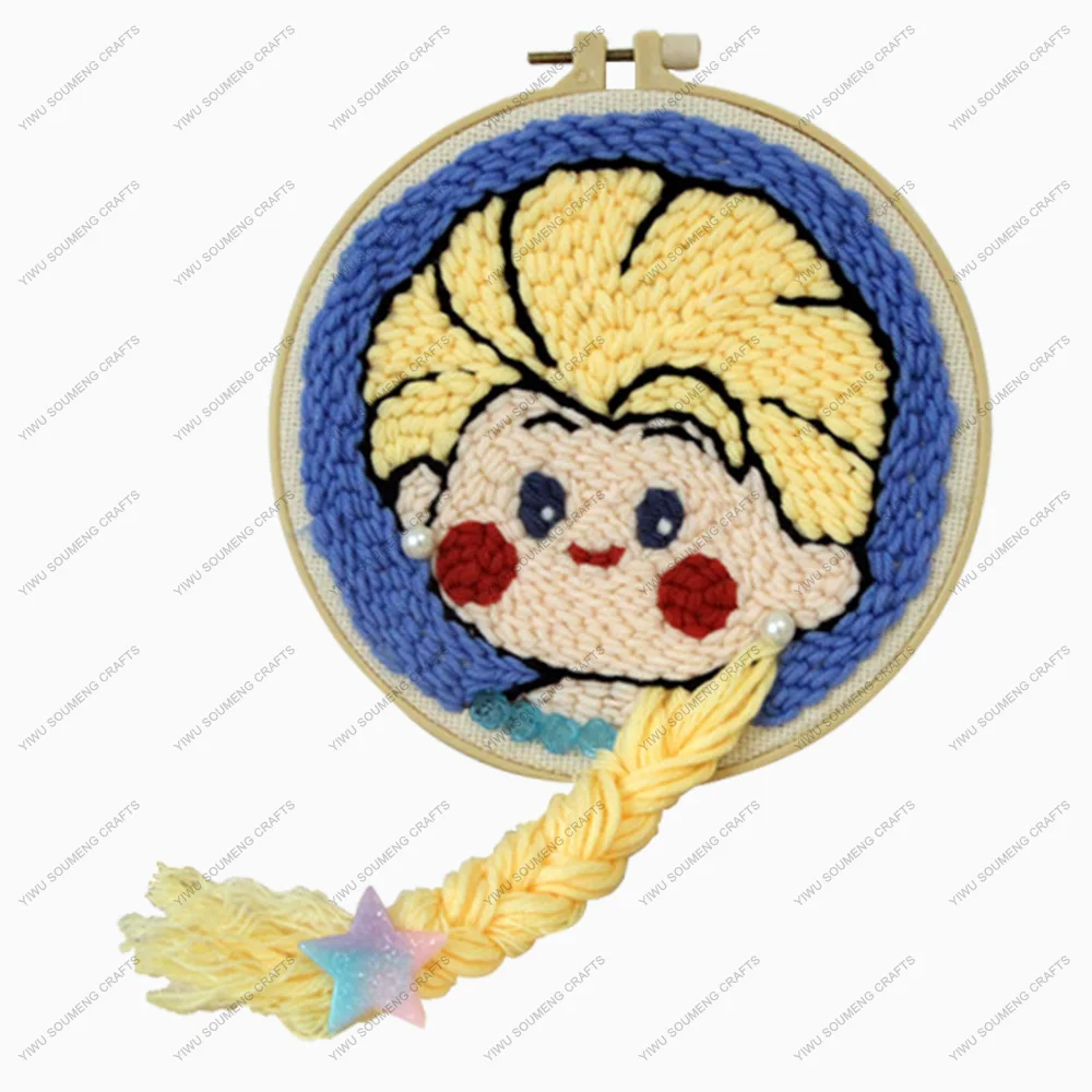 Handmade DIY Portrait Elsa Poke Embroidery Portrait Cross Stitch Poke Embroidery Hoop Punch Needle Embroidery Kit For Beginner