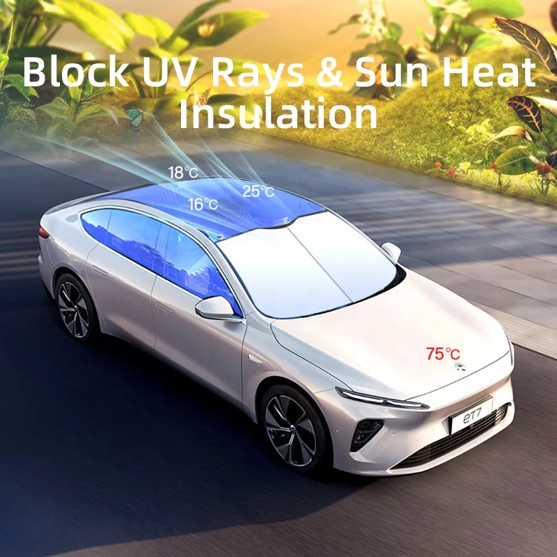 Retractable car sunshade, block UV rays & sun heat insulation, alloy dual bars adjustable car windshield sun shade