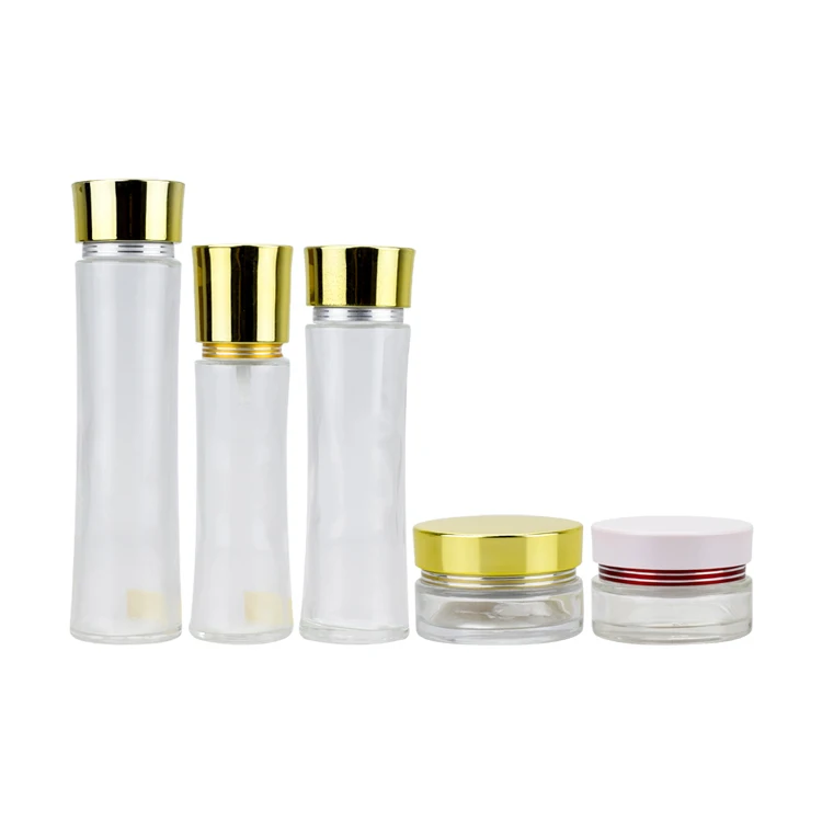 Cosmetic glass bottle liquid packaging 15g  20g 30g 50g 100g glass jars and bottles with aluminum lid for skin care