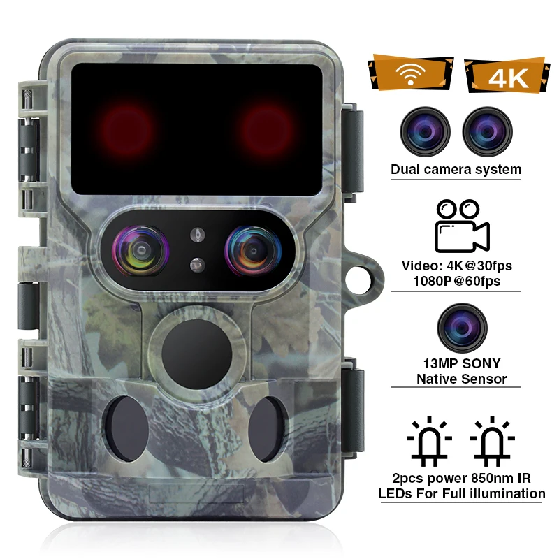 DTC10 2022 New Forest Hunting Camera 4K Wide-angle Dual Lens 48MP WIFI Hunting Trail Camera
