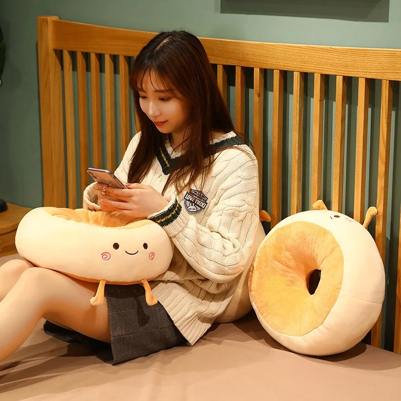 New Cute Round Toast Bread Shape Seat Cushion Stuffed PP Cotton Plush Sofa Indoor Floor Decor Sitting Pillow