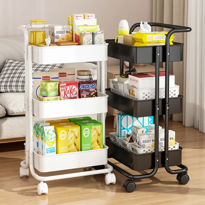 3 tier Easy Installation Metal Kitchen Metal Hand Carts Trolleys Moving Home Cart Rolling Cart