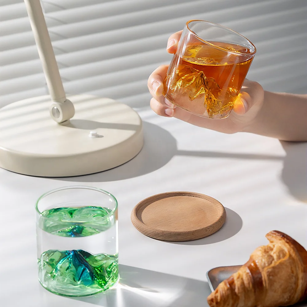 Wholesale High Quality  Round Mountain Shape Clear Transparent Bar Whiskey Wine Glasses Cups For Luxury Party