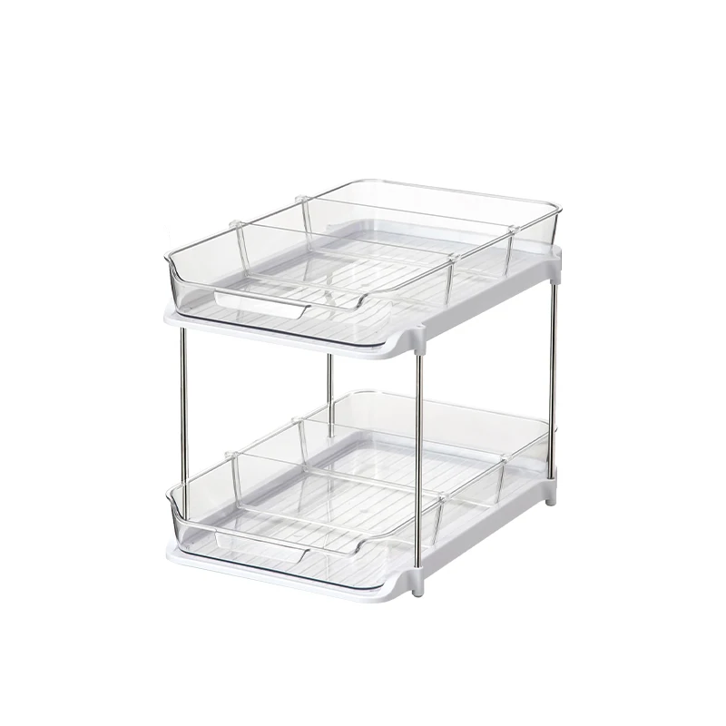 2-слойный многоцелевой органайзер для ванной комнаты с разделителями, крючки для чашек, прозрачные регулируемые органайзеры для шкафа и хранения