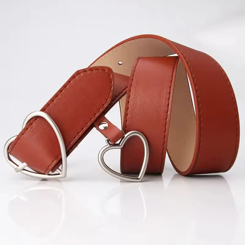 2024 New Fashion Lovely Heart Belt Women Custom Pu Leather And Genuine Leather Belt For Girls