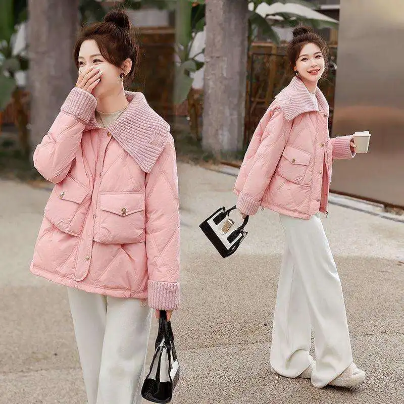 2024 Womens Colourful Shinny Cropped Long Sleeve Bubble Winter Coat Down Puffer Jacket For Ladies