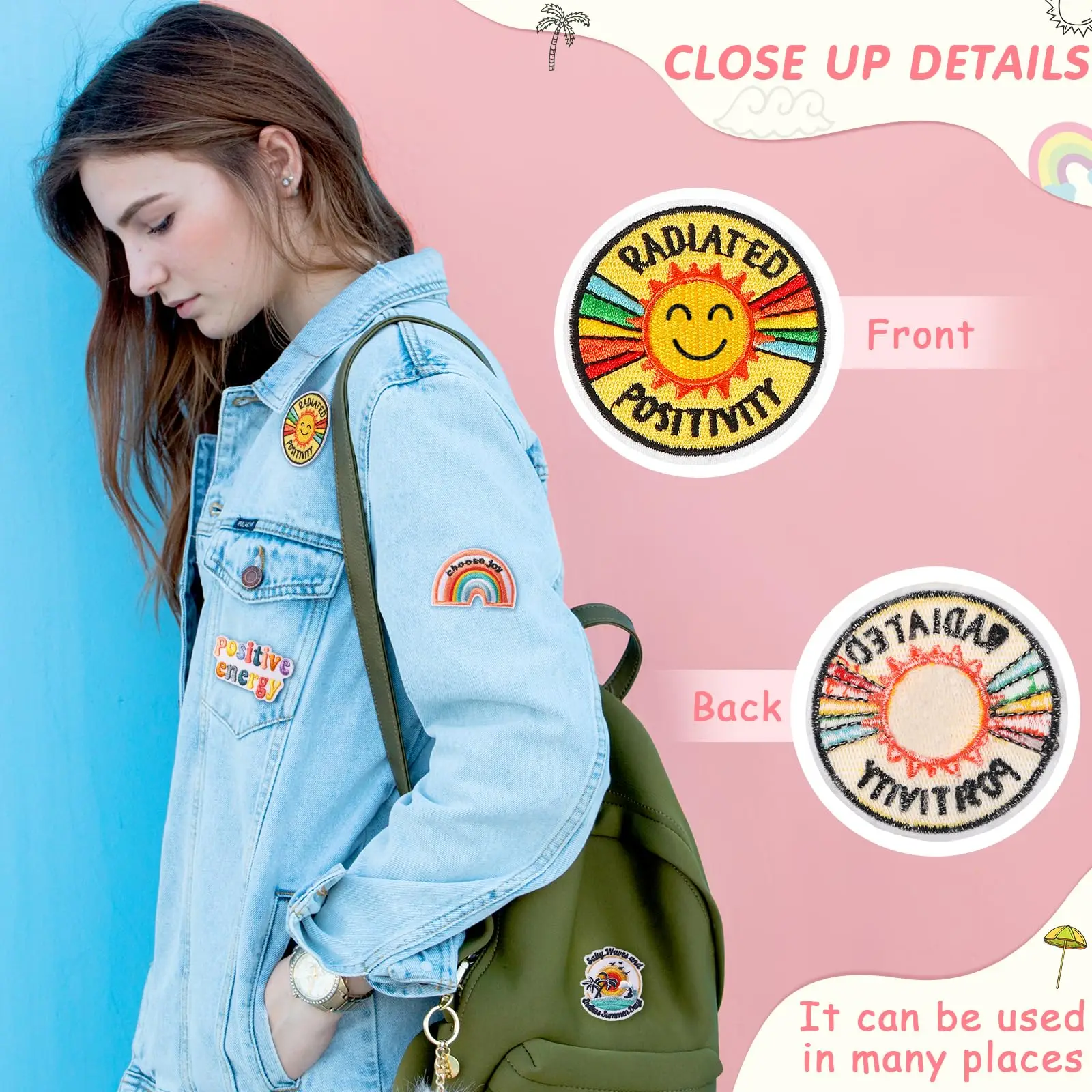 20 Pieces Iron on Hippie Vintage Patches Appliques Hippie Retro Embroidered Patches for Backpacks Jeans Jackets Cloth DIY Craft