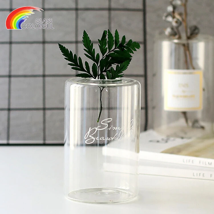 Creative Vase Tube Flower Vase Transparent Cylindrical Borosilicate Glass Glass & Crystal Vases Custom Logo Printing Hand-made