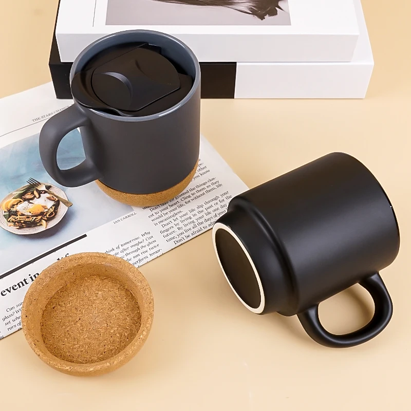 Promo Wholesale Custom Color Logp Ceramic Cup Travel Mug Coffee Mug with Cork Bottom and Push Cover