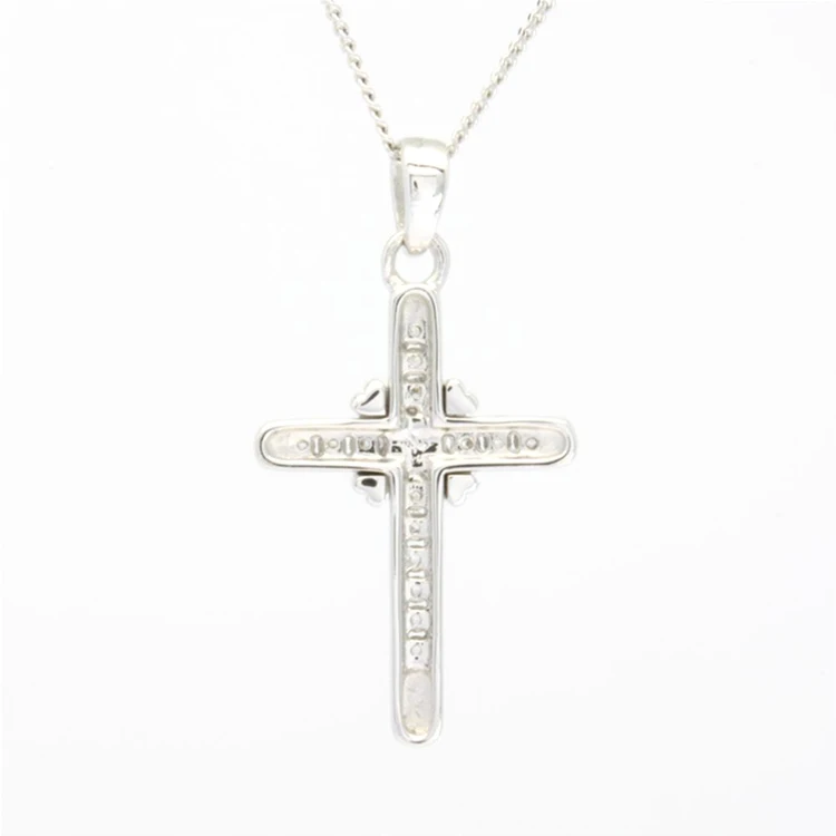 New Design 18K Real Gold Jewelry Wholesale White Gold Natural Diamond Catholic Christian Diamond Cross Necklace