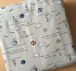 Navy Pattern Printed Linen Fabric Textiles Cloth Of Handmade DIY Sewing Cushion For Home Decoration