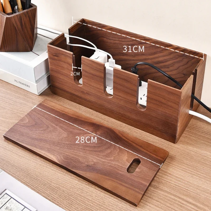 Classic Desktop Power Cord Power Strip Organizer Cable Management Wooden Power Outlet Organize Storage Box Cable Organizer