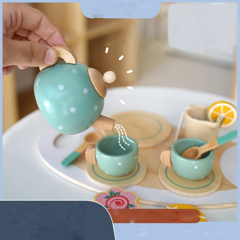 Wooden Afternoon Tea Set For Little Girls And Boys Play Food Pretend Play Kitchen Accessories Party Food Toys Educational Toys