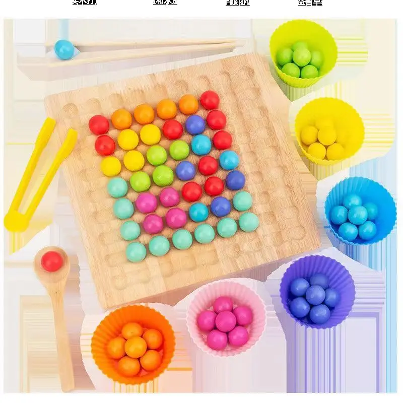 developmental toys diy elimination bead fine educational motor training board game wooden color classification rainbow