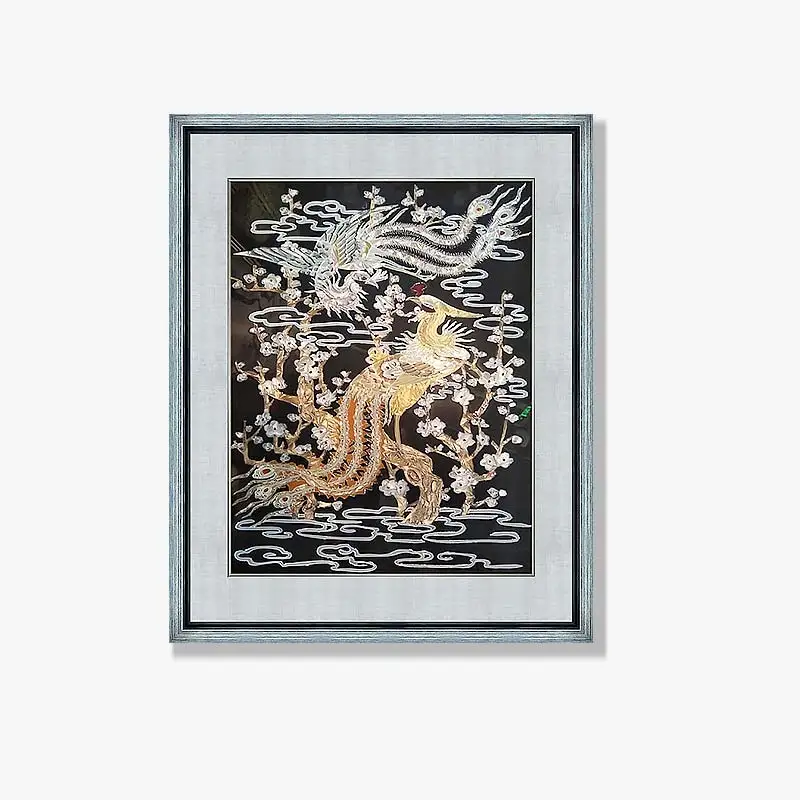JZ Living Room Decor Abstract Enamel Artwork Phoenix Luxury Tempered Glass Wall Art 3D Animal Glass Paintings For Home