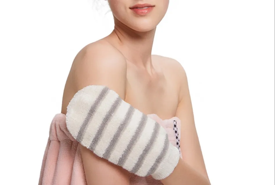 Hot Selling Exfoliating Dual Texture Bath Gloves For Shower Remove Dead Skin Body Scrubber Bath Scrub Mitt