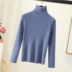 Factory Wholesale Spring Autumn Winter Warm Knitted Tops Ribbed Stand Collar Pullover High Neck Turtleneck Sweater For Women