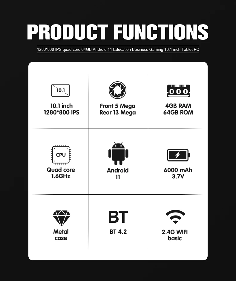 Cheapest OEM 64GB ROM android tablet 10 inch 1280x800IPS 6000 mah battery wifi HD tablet