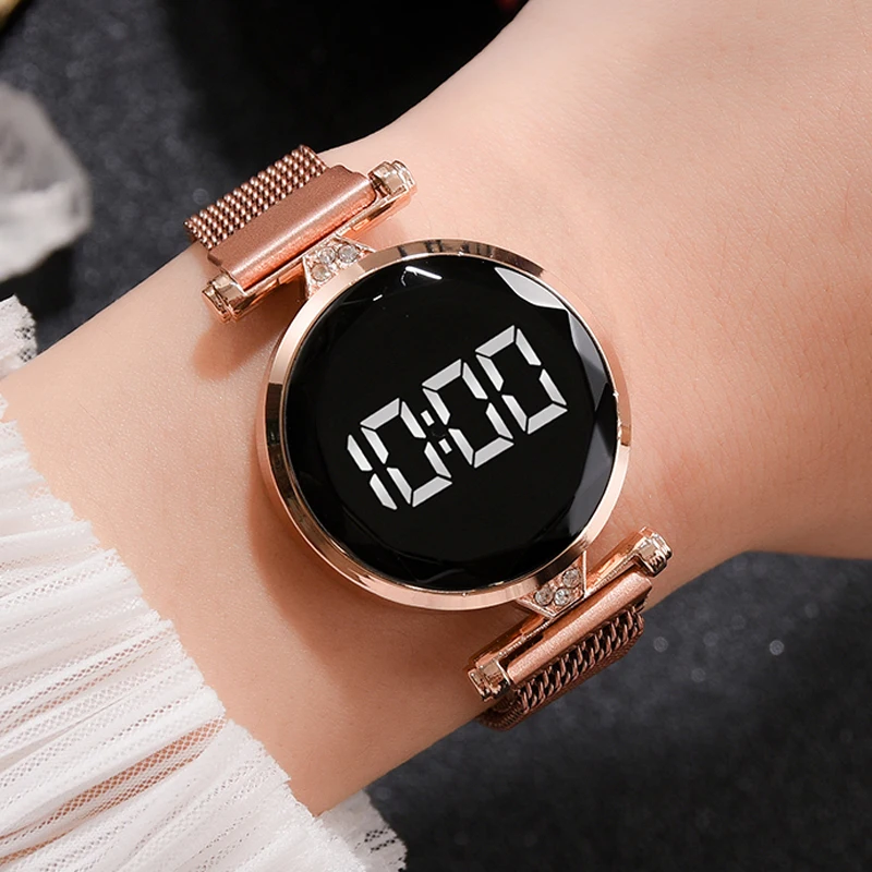 Luxury LED Women Magnetic Bracelet Watches Rose Gold Digital Dress Watch Quartz Wristwatch Ladies Clock relogio feminino