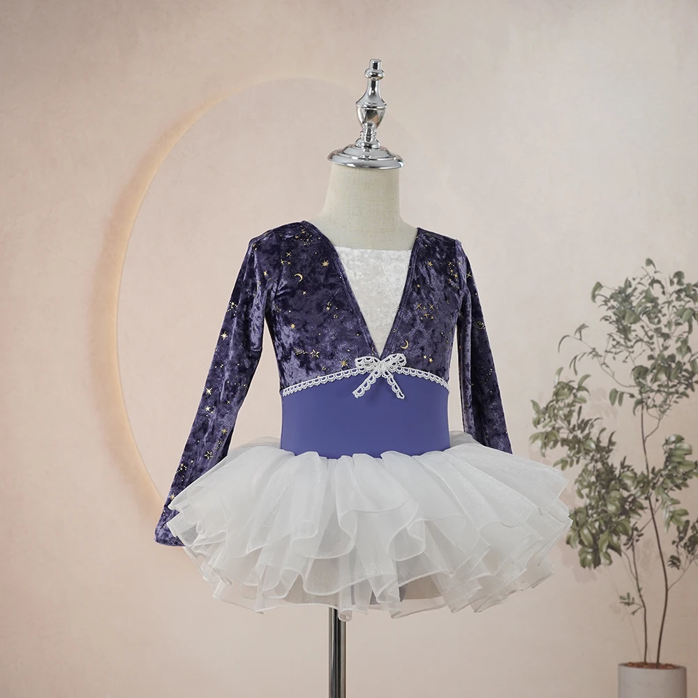 Wholesales custom colors cheap price long sleeves designer dance costume purple gymnastic ballet leotard