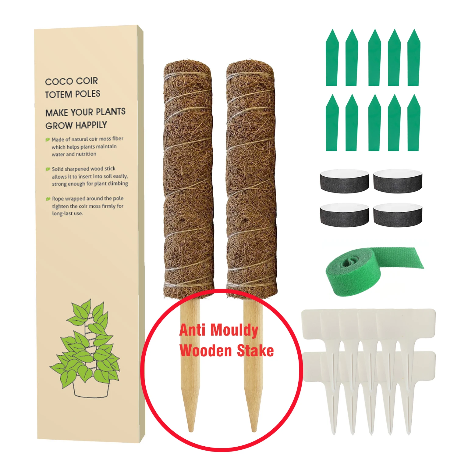 Best Quality Anti Mouldy Solid Wooden Stackable 16 Inch Moss Pole