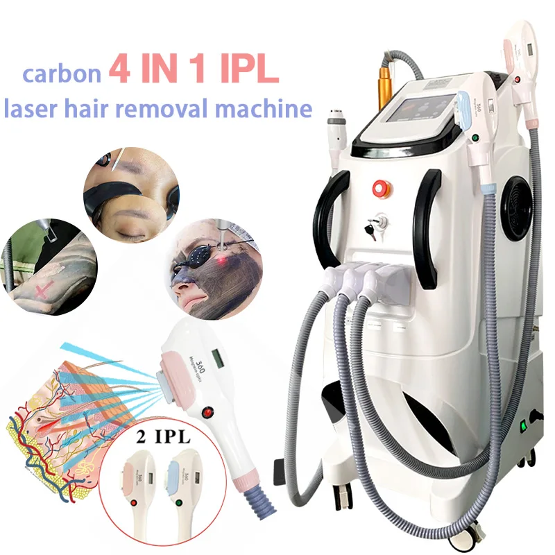 Multifunction 4 in 1 q switched nd yag carbon rf face skin machines elight opt ipl hair removal diode hair removal machine