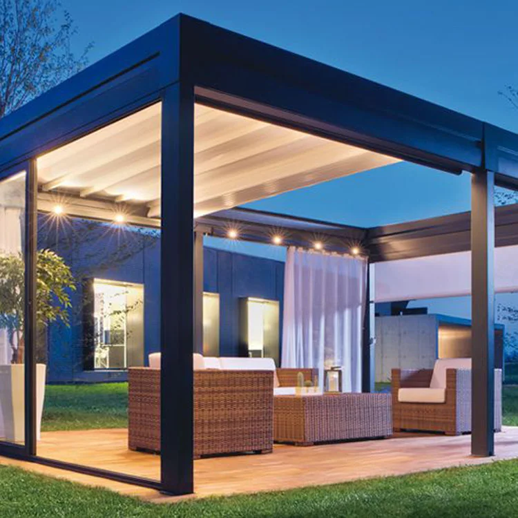 custom motorized bioclimatic automatic fully retractable rooftop awning pergola system