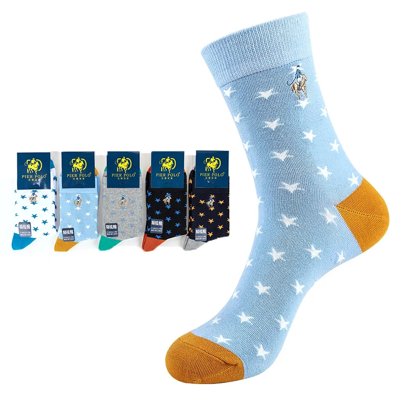 Wholesale brand classic formal office business casual star crew dress socks for men