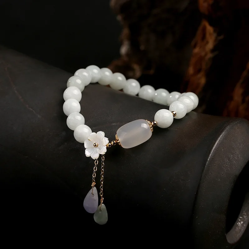 Original high-grade natural jadeite 14K gold shell flower water drop gemstone chakra jade bracelet