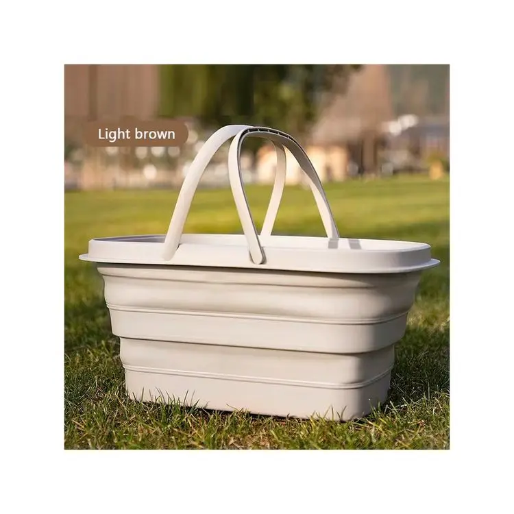 Durable Camping Foldable Storage Bucket Light Brown/Green/White And Gray Storage Bucket Portable Camping Storage Bucket