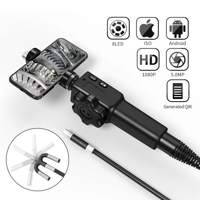 5.5MM Articulating Borescope Camera for Mobile Visual Automotive Inspection Endoscope with 2-Ways &180 Degree Articulates Probe